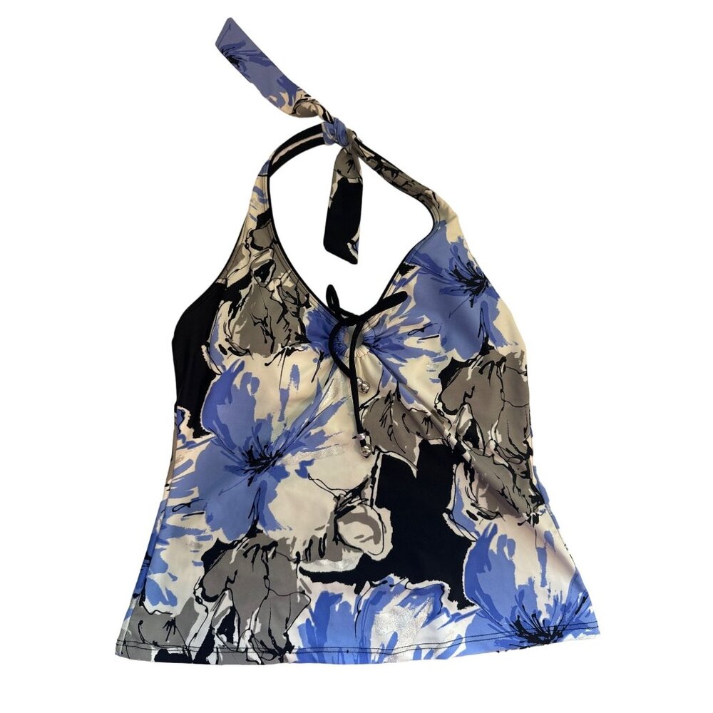 Silhouette Solution Womens Swimsuit Top Sz S Blue Floral Tankini Halter Cottage